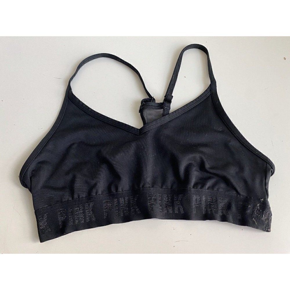 Victoria's Secret PINK ACTIVE Lightly Lined Sport Bra Black Sz S No Pads Check P